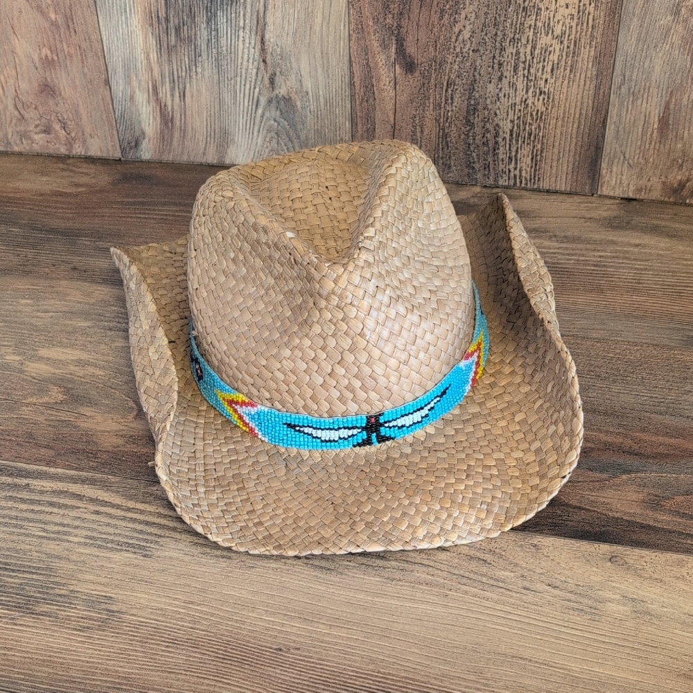 GoldCoast Sunwear Woven Cowboy Hat with Colorful Beaded Band OS            M554